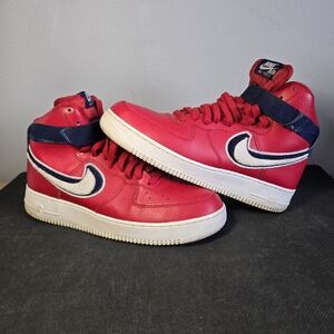 Nike 806403-603 Air Force 1 High Chenille Swoosh Red Sneaker Shoes Men's US 10.5